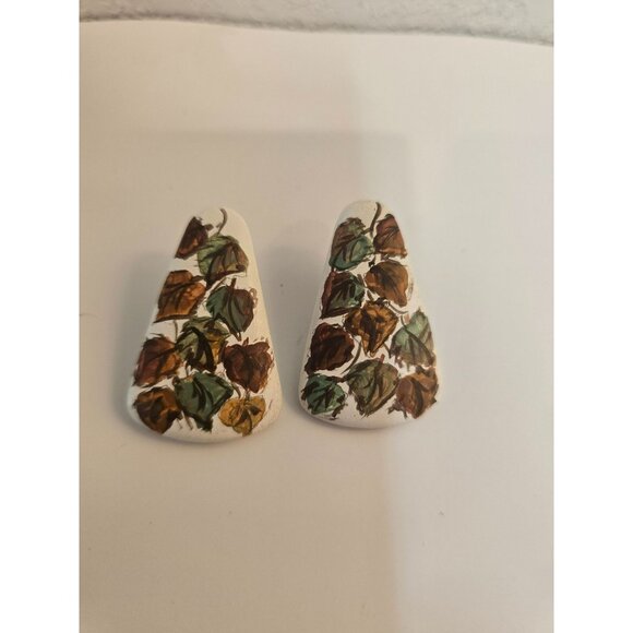 VTG Lightweight Ceramic Hand Painted Fall Leaves Post Pierced Earrings - Picture 3 of 6